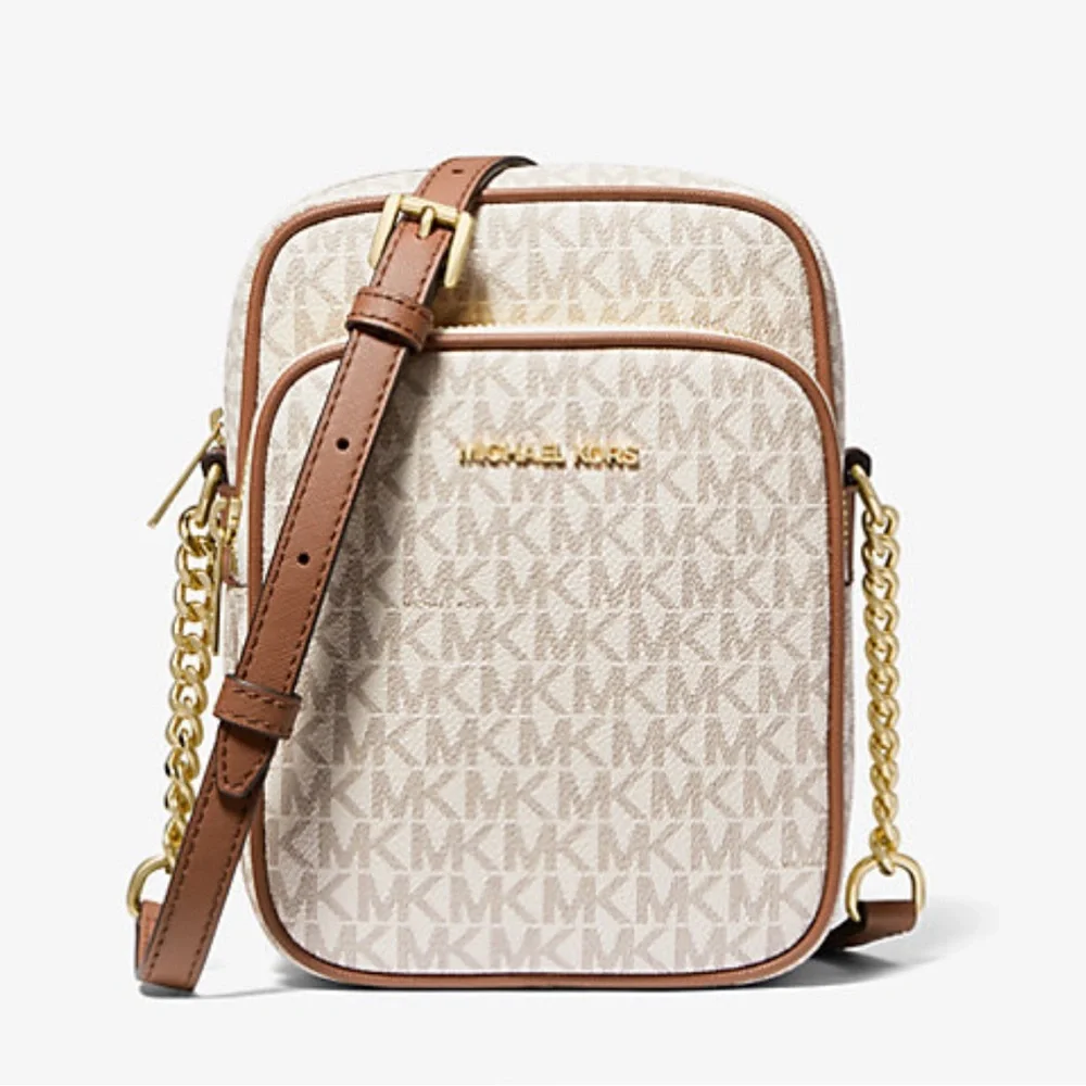 MICHAEL KORS Jet Set Travel Md NS Logo Crossbody Flight Bag Messenge Vanilla NWT